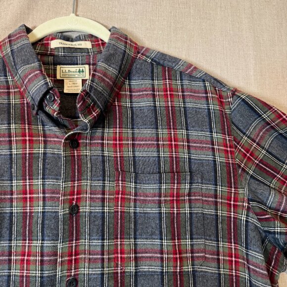 L.L. Bean Traditional Fit Flannel Shirt Mens L Regular Red Gray Plaid Cotton - Picture 5 of 5